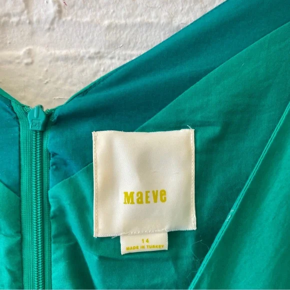 Anthropologie || Maeve Seamed Poplin Origami Pleated Dress Green 14 - Picture 9 of 10